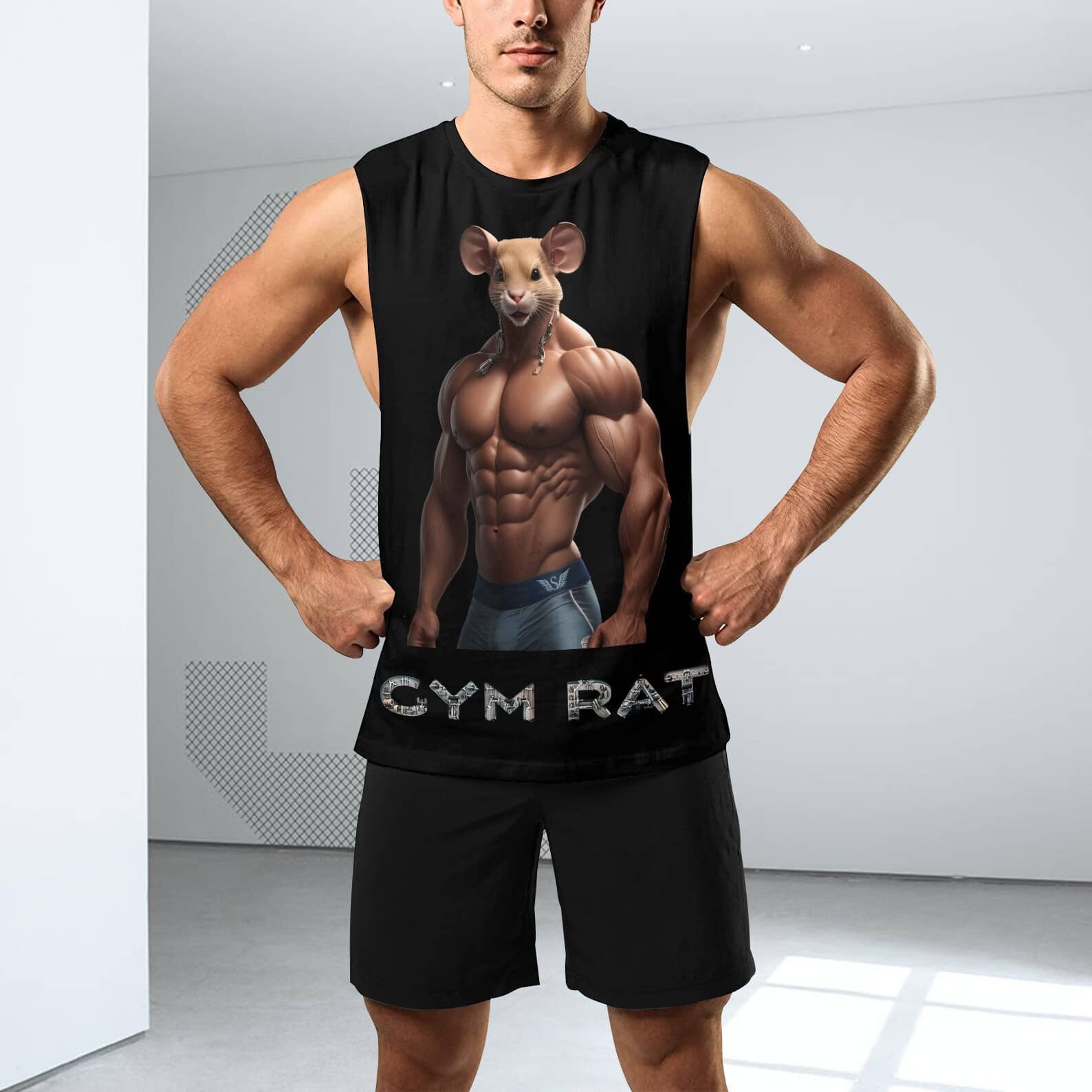 New Funny Gym Rat Stringer Bodybuilding Vest Tank Top Muscle Gym buff humor